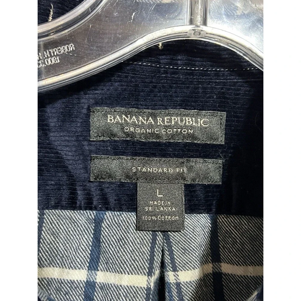 Banana Republic Flannel Shirt‎ Mens Large Blue Plaid Elbow Patch Organic Cotton